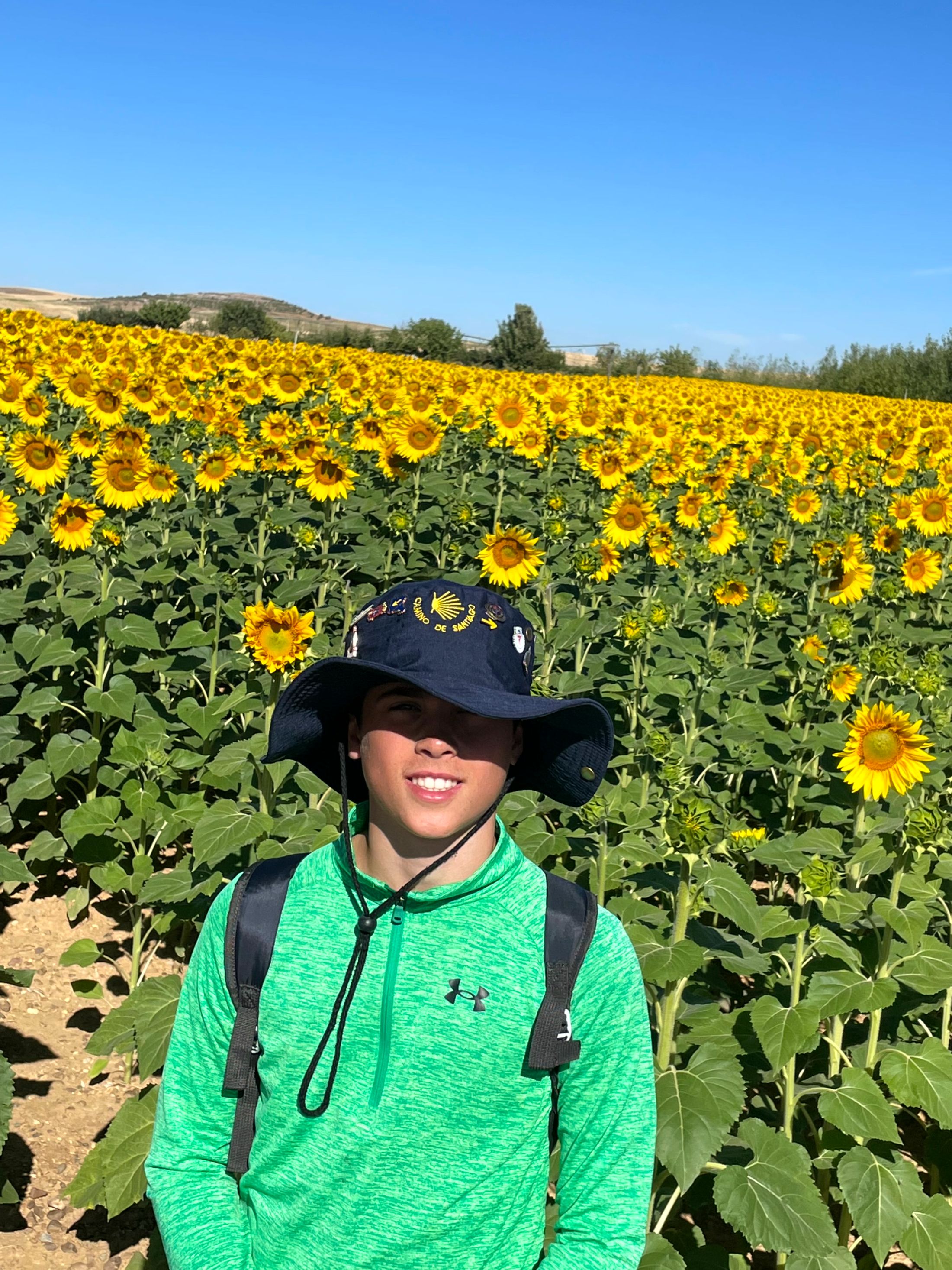 Conor amongst the sunflowers on the Meseta